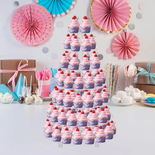 Vista 5 de Jusalpha® 8 Base de acrílico redonda para fiestas, casamientos, magdalenas. Torre para pastelería, charola para servir, exhibición de alimentos