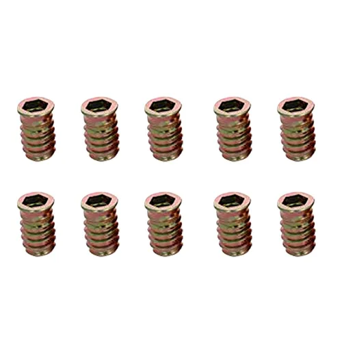 Vista 31 de MroMax 20 piezas de insertos de tuerca para muebles M6x10mm, acero al carbono, zincado, hexagonal interno, tornillo con brida, insertos de madera