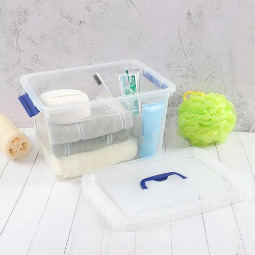Vista 6 de Anbers Contenedor de plástico transparente de 12 cuartos de galón con tapa, caja de pestillo con asa, juego de 1