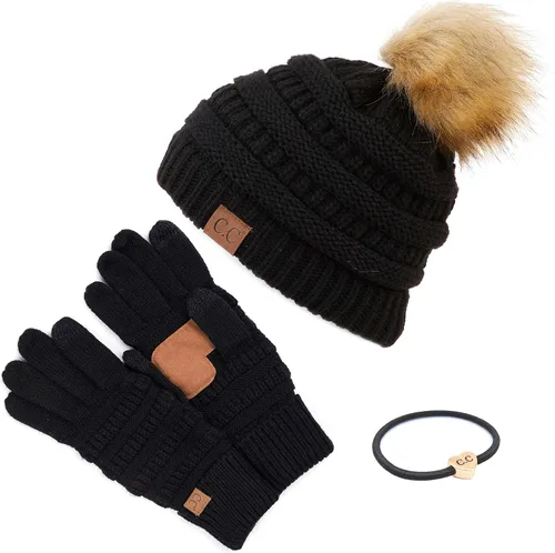 Vista 8 de Gorro unisex liso con pompón y ribete (HAT-43) de C.C Hatsandscarf Exclusives Marfil
