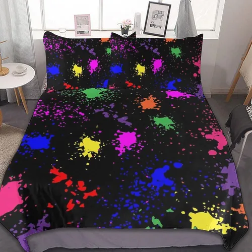 Vista 40 de Juego de 3 piezas de edredón neón que brilla en la oscuridad, funda de almohada de microfibra con cremallera para cama matrimonial, Queen