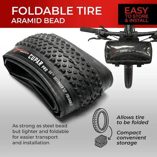 Vista 5 de Fincci Foldable 26x2.10 Mountain Bike Tires - 26 Inch Bike Tires with 1mm Nylon Puncture Proof - Black Kevlar 26 Bike Tyre 60 TPI with Cross Country