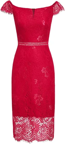 Vista 5 de Women's Elegant Floral Lace Round Neck Short Sleeves Knee Length Bodycon Cocktail Lace Dress