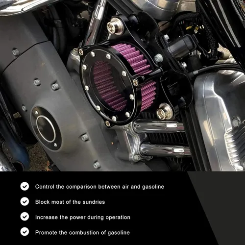 Vista 5 de Sporacingrts Filtro de aire para motocicleta CNC limpiador de aire negro Filtro de entrada Compatible con Sportster Police XL883P