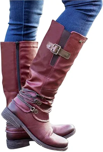 Vista 3 de Botas para mujer, a la moda, con punta cuadrada, estilo vaquero, con correa de media pantorrilla, botas retro para otoño 2022