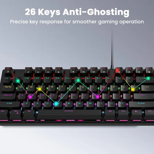 Vista 7 de Mechanical Gaming Keyboard Wired, Red Switch USB Keyboard, 104 Key Full Size Light Up Computer Keyboard for PC Mac