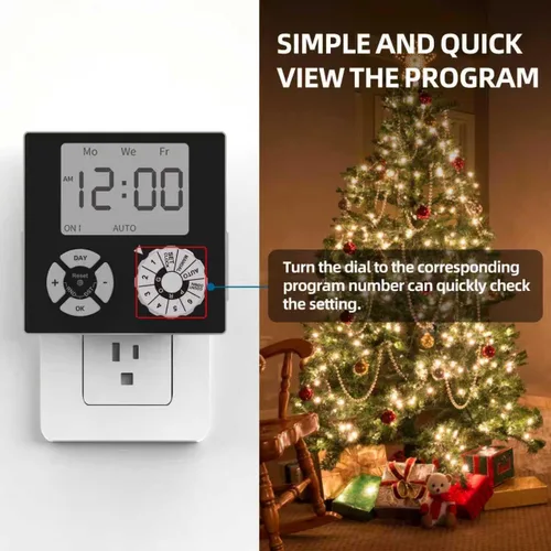 Vista 5 de TiFFCOFiO Temporizador de Enchufe Mecánico para Interiores, Temporizadores de 3 Clavijas para Tomas Eléctricas, Temporizador de Luz Enchufable