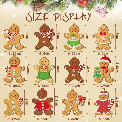 Vista 2 de Ferraycle 36 adornos navideños de pan de jengibre, decoraciones de árbol de Navidad, decoraciones de 3 pulgadas, adornos colgantes de madera