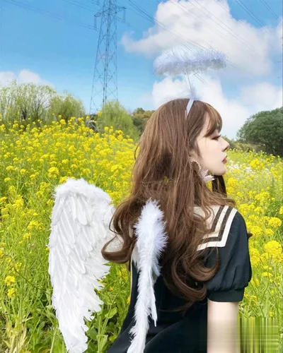 Vista 3 de SzJias Angel Wings and Halo for Girls - Cupid Feather Wings for Kids Halloween