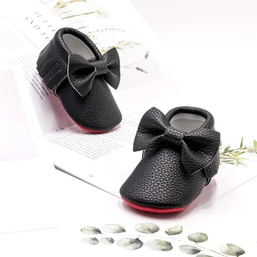 Vista 6 de Bebila Mocasines de bebé con flecos de doble lazo, zapatos de bebé de suela suave para niñas y niños pequeños