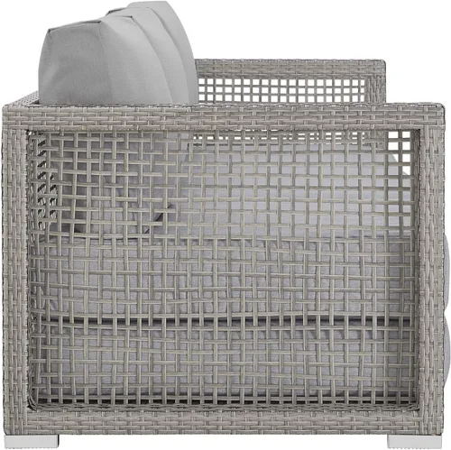 Vista 3 de Modway Aura - Sofá de mimbre para patio al aire libre en gris gris gris