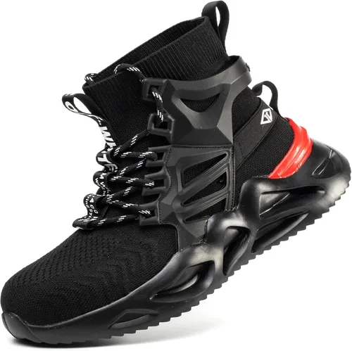 Vista 9 de TAERDUN Botas de trabajo con punta de acero para hombre, botas Chelsea sin cordones, zapatos industriales y de construcción para hombre 414 negro