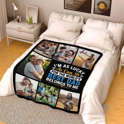 Vista 3 de LOSARON Regalos para papá, mantas personalizadas con fotos de The World's Best Dad Belong to Me, 7 fotos, colección de fotos personalizadas