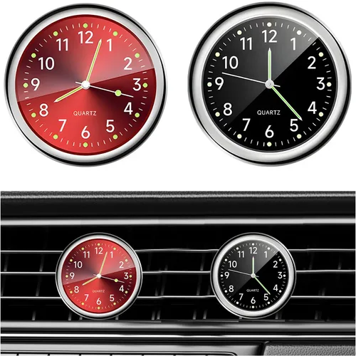 Vista 8 de Dickno 2 piezas de reloj de tablero adhesivo para automóvil, mini relojes de ventilación de cuarzo analógico luminoso, relojes de ventilación