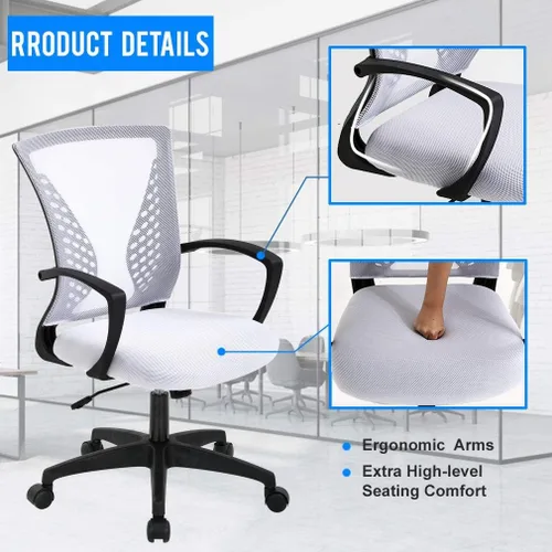 Vista 4 de HHS Silla de oficina ergonómica de malla, silla de computadora giratoria con ruedas, cómoda silla ejecutiva con soporte lumbar, sillas de gestión