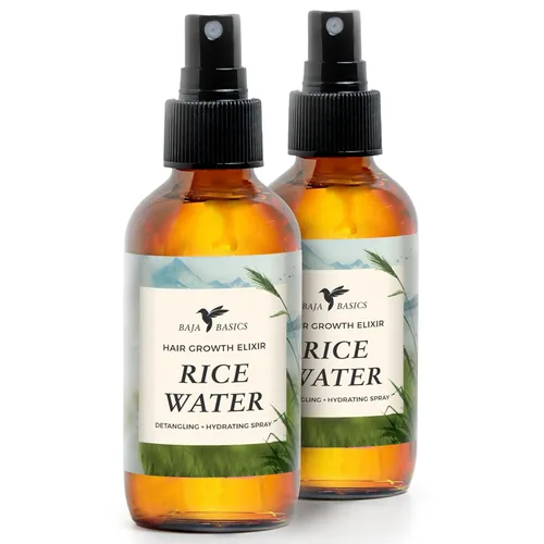Vista 9 de Baja Basics, Agua de arroz para el crecimiento del cabello, grueso, fuerza, brillo, acondicionador sin enjuague para cuero cabelludo, hidratante