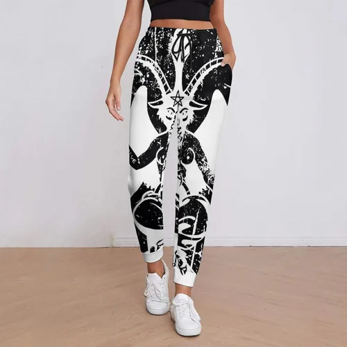 Vista 2 de Satanic Goat Baphomet - Pantalones deportivos de cintura alta con bolsillos para mujer