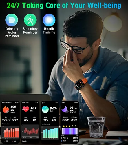 Vista 5 de Reloj inteligente militar para hombres (respuesta/hacer llamadas) 2.02 pulgadas reloj inteligente con frecuencia cardíaca y oxígeno en sangre
