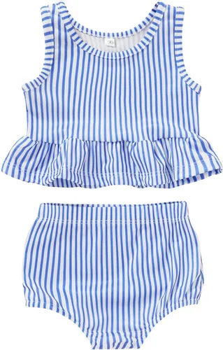 Vista 28 de YOUNGER TREE Traje de baño de verano para niñas pequeñas, sin mangas, traje de baño a rayas, traje de dos piezas, bikini