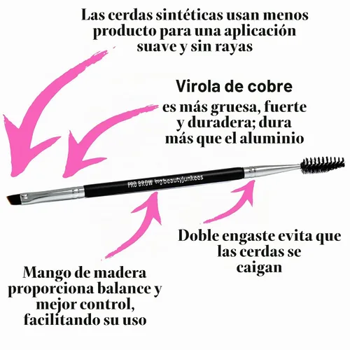 Vista 4 de Beauty Junkees Cepillo de cejas en ángulo con carrete, cepillo para cejas y peine con ángulo delgado firme para relleno, tinte, delineador