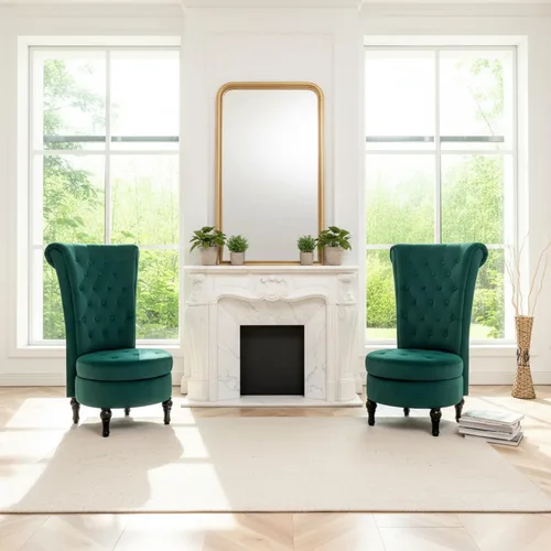 Vista 4 de Container Furniture Direct Royal - Silla de acento de terciopelo con respaldo alto para tocador con almacenamiento y tapicería de lujo, diseño retro