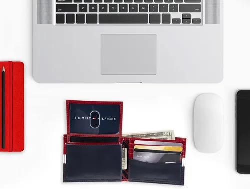 Vista 6 de Tommy Hilfiger Cartera de cuero genuino para hombre con múltiples ranuras para tarjetas