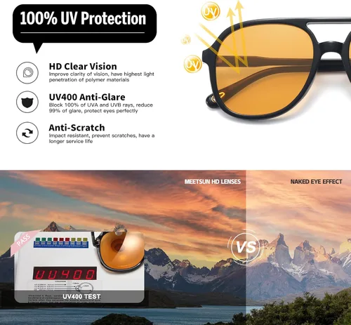Vista 6 de MEETSUN Lentes de sol estilo aviador retro de gran tamaño para mujeres y hombres, cuadrados, de los años 70, estilo vintage