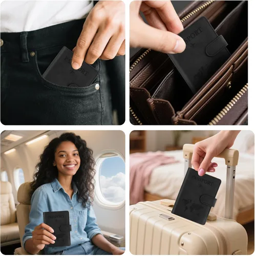 Vista 7 de Funda para pasaporte para viajes, funda para pasaporte con ranura para tarjeta de crédito y ranura para tarjeta de embarque, funda para pasaporte
