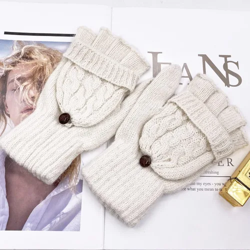 Vista 116 de Beurlike Guantes de invierno para mujer, de lana cálida, a prueba de viento, convertibles, sin dedos