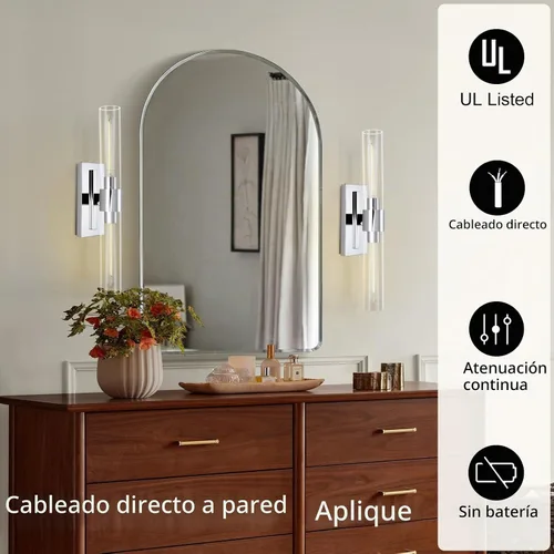 Vista 5 de Apliques de pared cromados, apliques de baño de 22.8 pulgadas, apliques de pared para interiores arriba y abajo, juego de dos apliques de pared