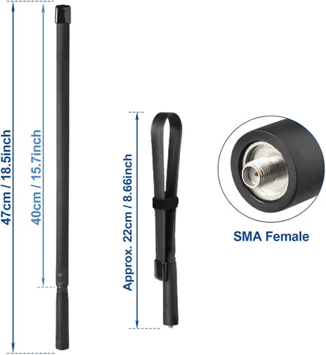 Vista 5 de Bingfu Antena de radio de doble banda VHF UHF 136-520MHz 18.5 pulgadas plegable CS táctica SMA hembra jamón antena de radio para Kenwood Wouxun
