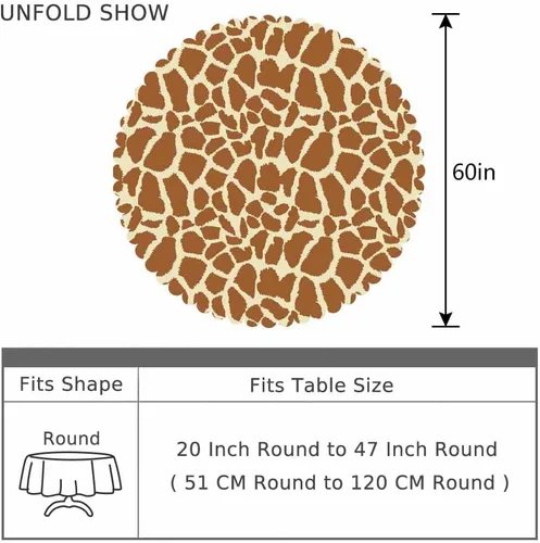 Vista 4 de AOYEGO Mantel redondo marrón con estampado de animales, 60 pulgadas, textura de piel de jirafa, forma irregular, mantel de poliéster para decoración