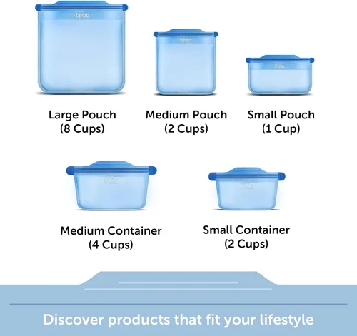 Vista 14 de Ziploc Endurables - Recipiente pequeño, 2 tazas, bolsas de silicona reutilizables y recipientes de preparación de alimentos para congelador, horno