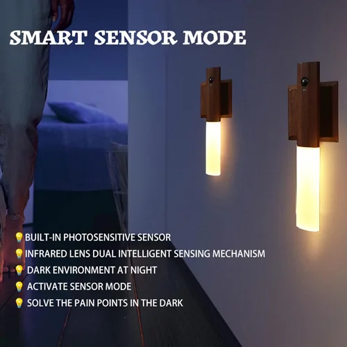 Vista 5 de Apliques de pared recargables, luz nocturna con sensor de movimiento, luz de pared con batería para enchufar a la iluminación de pared para pasillo