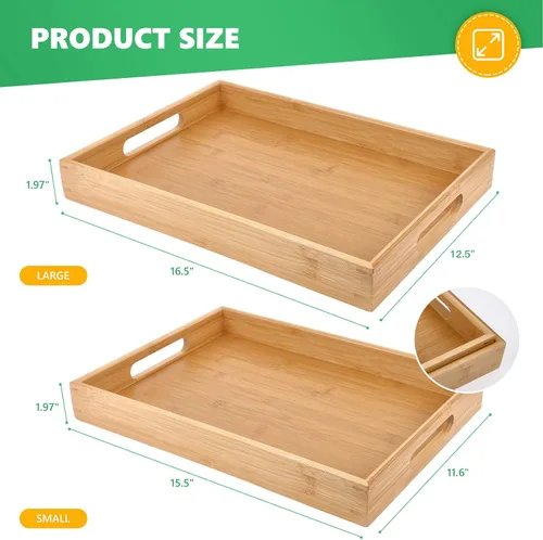 Vista 5 de Bandejas de bambú para comer en el sofá, platos de fiesta para servir alimentos, bandeja decorativa para encimera de cocina rectangular