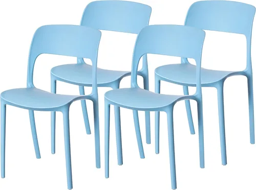 Vista 18 de Silla de comedor moderna de plástico para exteriores con respaldo curvado abierto, color negro