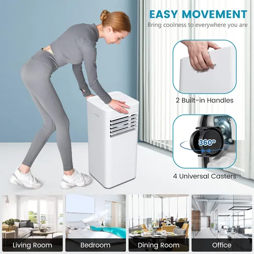 Vista 6 de GOFLAME Aire acondicionado portátil, potente unidad de CA de 8000 BTU con control remoto y 4 ruedas, enfriador de aire 3 en 1, deshumidificador