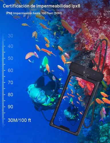 Vista 3 de wellhouse Funda impermeable 3D para teléfono con cordón, TPU de 100 pies, funda impermeable profunda para iPhone 17 16 15 14 13 12 Pro Max XS