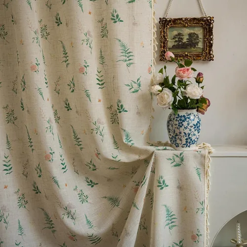 Vista 44 de Cortinas florales de granja semiopacas para sala de estar, de 63 pulgadas de largo, mezcla de lino y algodón, paneles de cortina de ventana cortos
