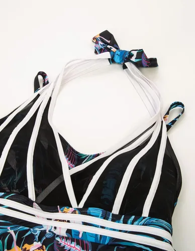 Vista 3 de Traje de baño Halter para mujer de dos piezas con pantalones cortos
