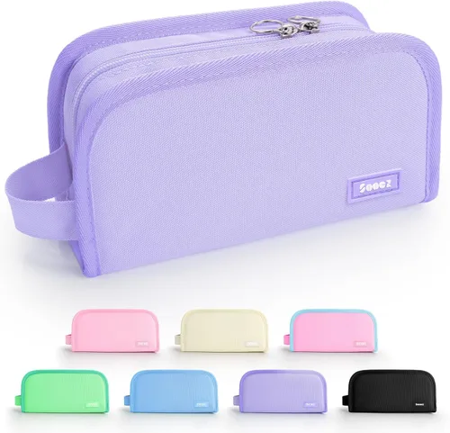 Vista 8 de Sooez - Estuche para lápices con apertura amplia, estuche organizador de gran capacidad para artículos de papelería, bolsa estética para lápices