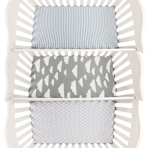 Vista 2 de Onacosht Pack n Play Sheets - Juego de 3 sábanas unisex para bebé, tejido elástico, portátil, de punto de jersey, funda de colchón para cuna