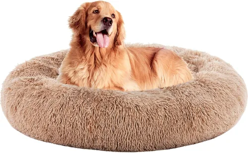 Vista 10 de DUMOS Cama redonda de felpa de piel sintética mullida para perros grandes, lavable a máquina, de 30.7 x 30.7 pulgadas, cama redonda antideslizante