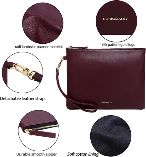 Vista 3 de DORIS&JACKY Bolso de mano de piel de cordero para mujer, cartera grande y suave de diseñador con correa..