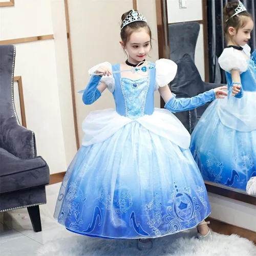 Vista 4 de JWZWJ Fancy Cinderella Princess Dress Costume Puff Sleeve Halloween Birthady Party Cosplay for Girls 2-11T