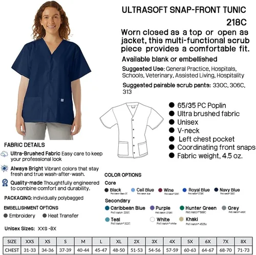 Vista 7 de Túnica frontal con cuello en V unisex para profesionales médicos, ropa de trabajo de hospital y laboratorio-218C