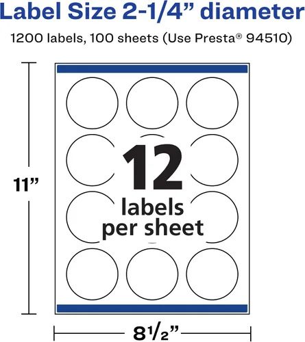 Vista 5 de Avery Printable Durable White Round Labels, Sure Feed Technology, 2.25" Diameter, Print-to-the-Edge, Waterproof Labels, Laser & Pigment-Based Inkjet