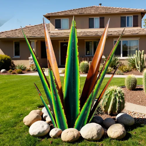 Vista 15 de KODIBO Planta de agave de metal de 24 pulgadas, decoración al aire libre Negro