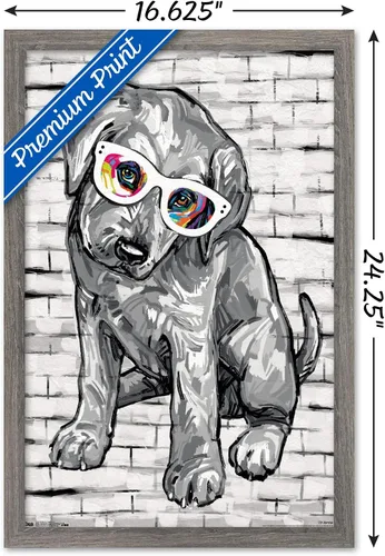 Vista 3 de Trends International PD Moreno - Póster de pared con gafas para perro, 14.725 x 22.375 pulgadas, versión enmarcada de madera de granero