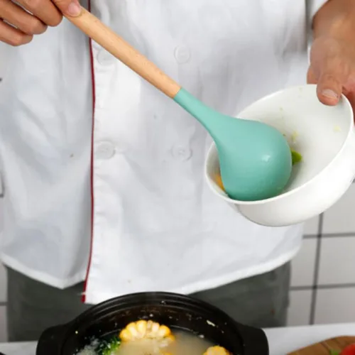 Vista 3 de Silicone Cooking Utensils Set 3Pcs Spatula Ladle and Stir-Fry Spoon Non-Scratch Kitchen Tools for Home Cooking and Food Preparation